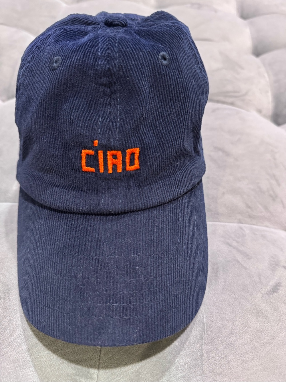Clare V Ciao Corduroy Navy & Poppy Baseball Cap